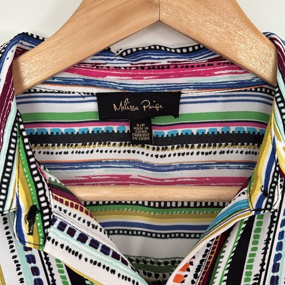 Melissa Paige Striped Colorful Tunic Blouse Top Mini Shirt Dress boho euro chic - Picture 4 of 9